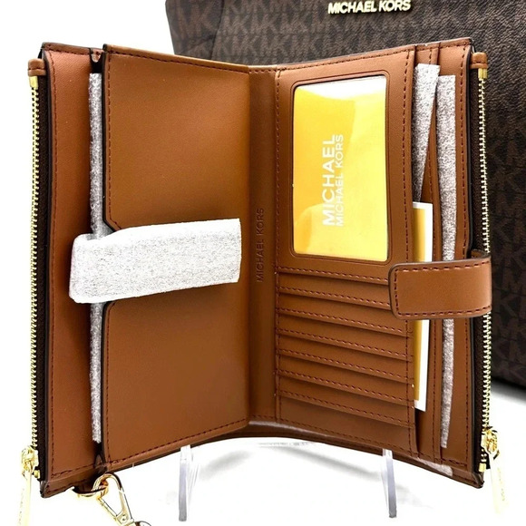 Michael Kors Large Jet Set Travel Chain Shoulder Bag & Double Zip Wallet Brown - Picture 13 of 15